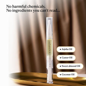Purely Radiant pen held in hand to show 3ml size and travel convenience
