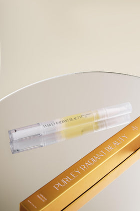 Purely Radiant pen inside a small travel pouch for on-the-go nail care