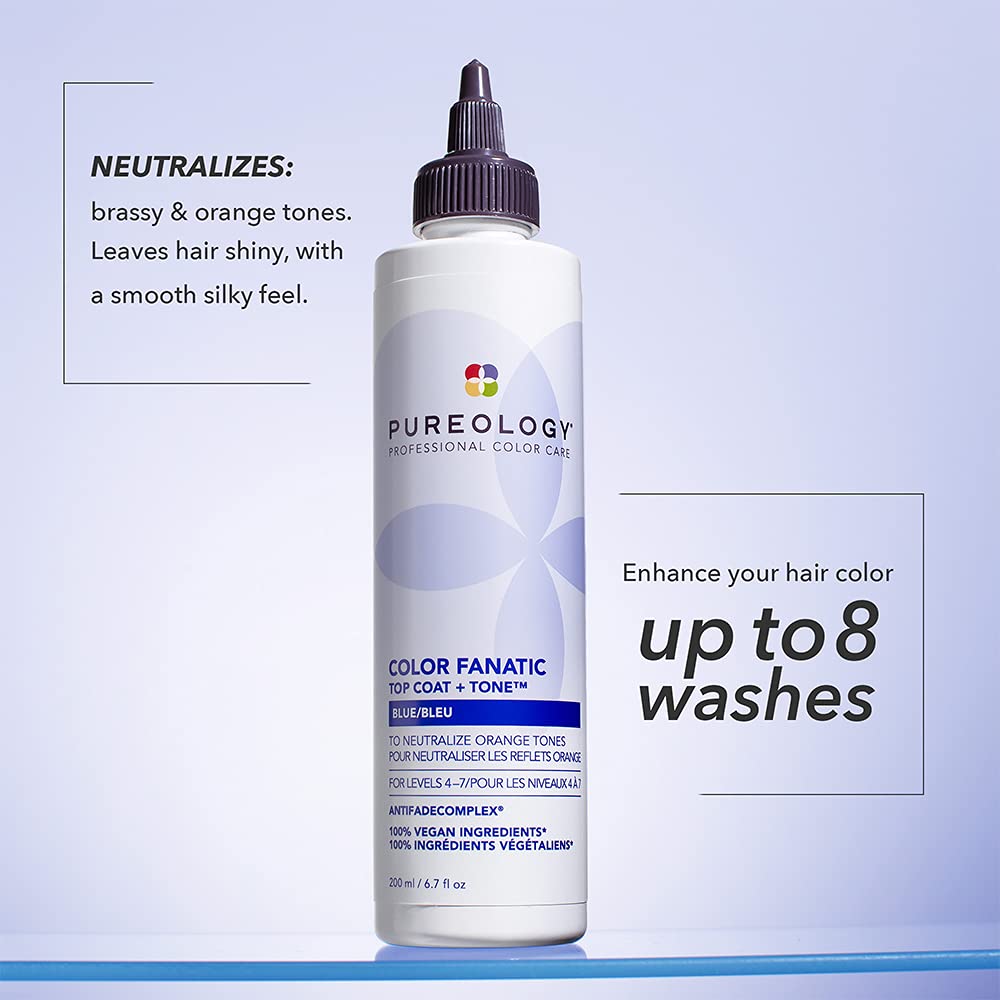 Pureology being applied to towel-damp hair demonstrating quick five-minute use benefit