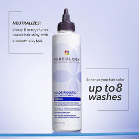 Pureology being applied to towel-damp hair demonstrating quick five-minute use benefit