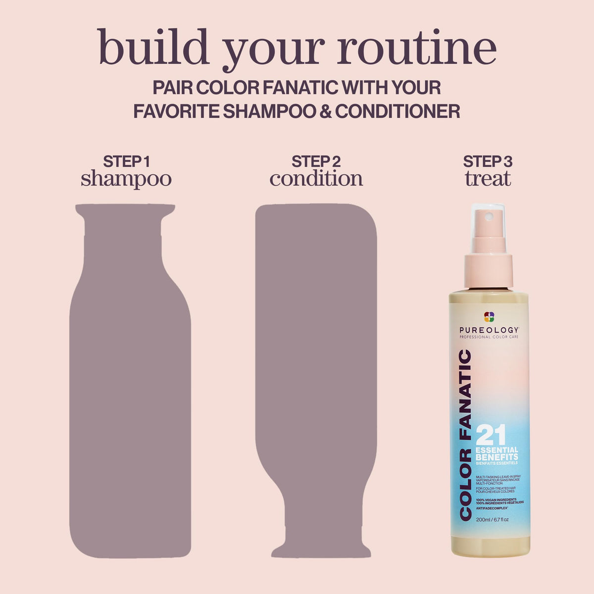 Before and after detangling with Pureology showing reduced knots and breakage benefit