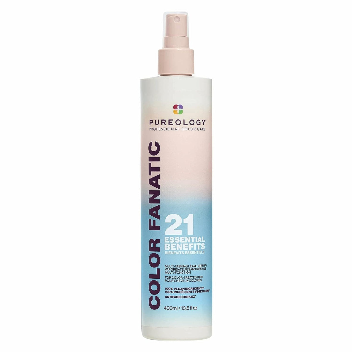 Pureology bottle front view showing branding and size, highlights convenience