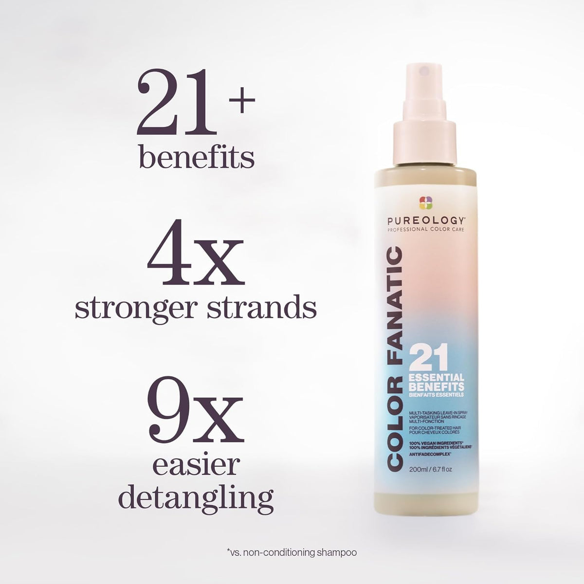 Pureology Color Fanatic leave-in being misted on hair for detangling and protection
