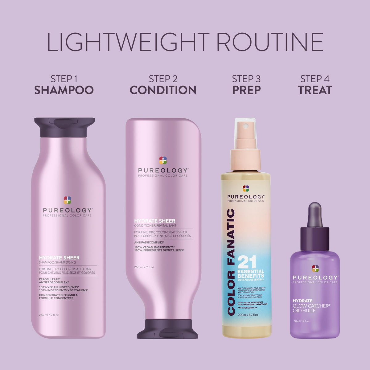 Pureology conditioner pairing display showing recommended duo for hydration benefit