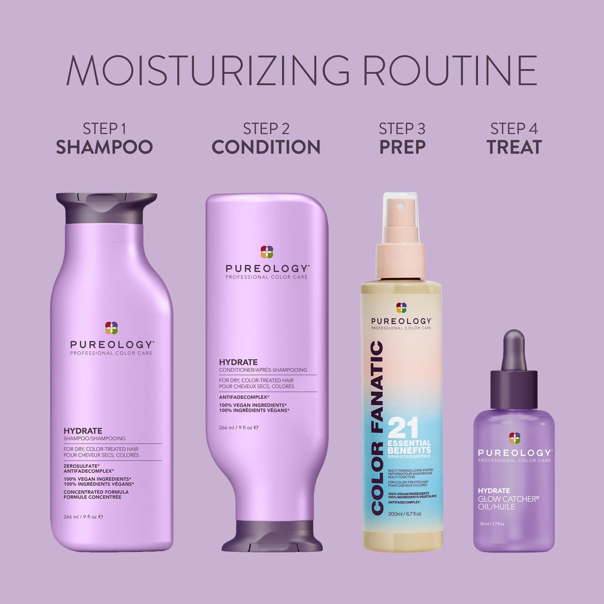 Pureology conditioned shiny hair result showing improved softness and vibrancy