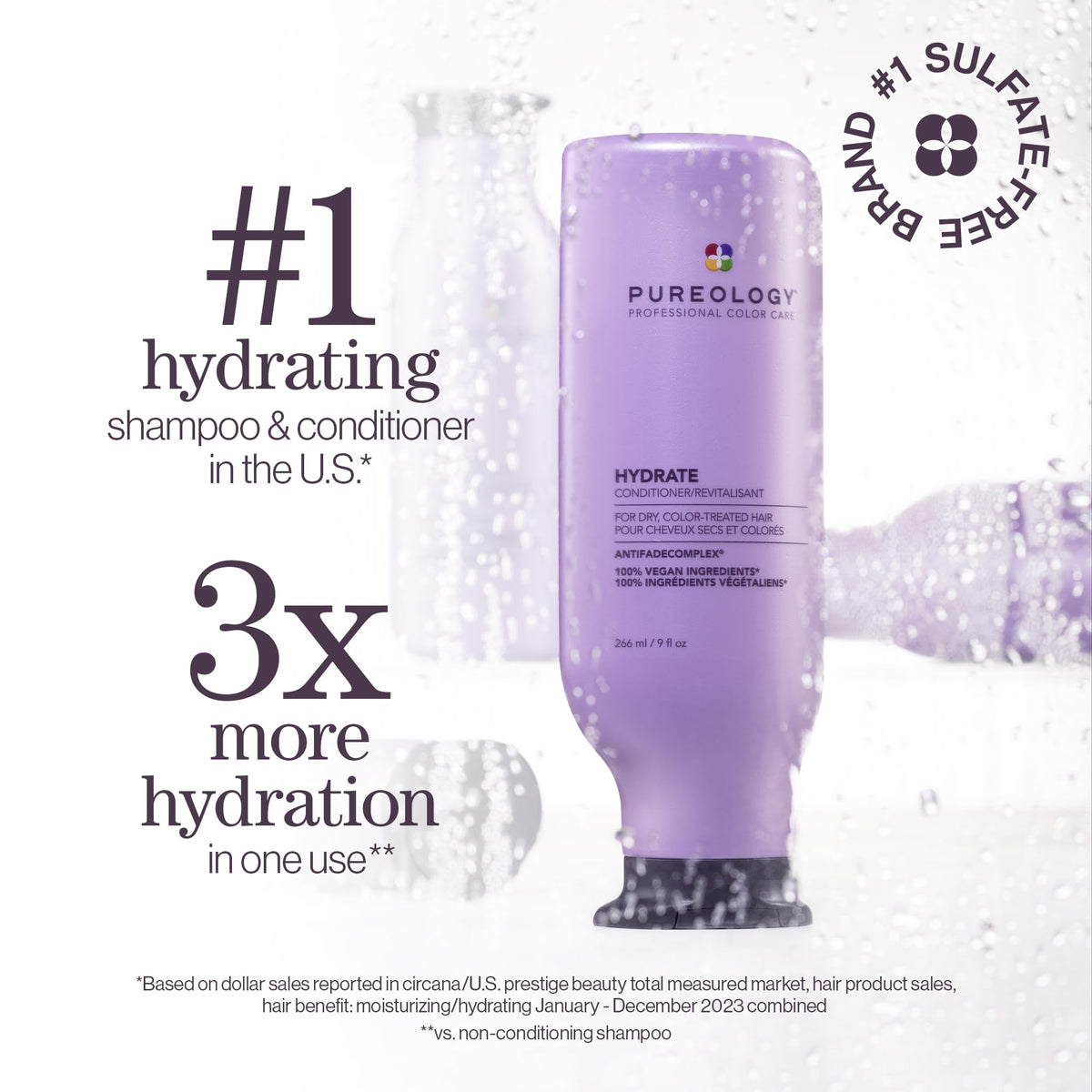 Pureology back label close-up showing ingredients and directions, ensures informed use benefit
