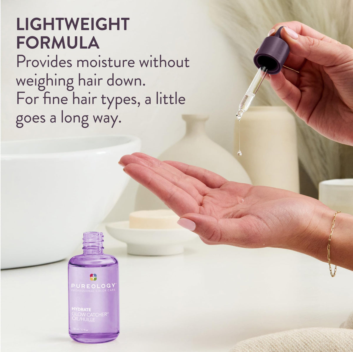 Pureology applied during blow-dry to demonstrate heat protection benefit