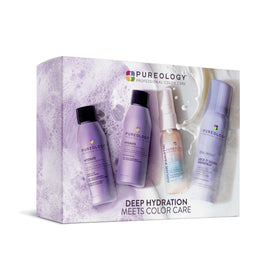 Pureology Hydrate kit front packaging showing all four travel-size products and convenience