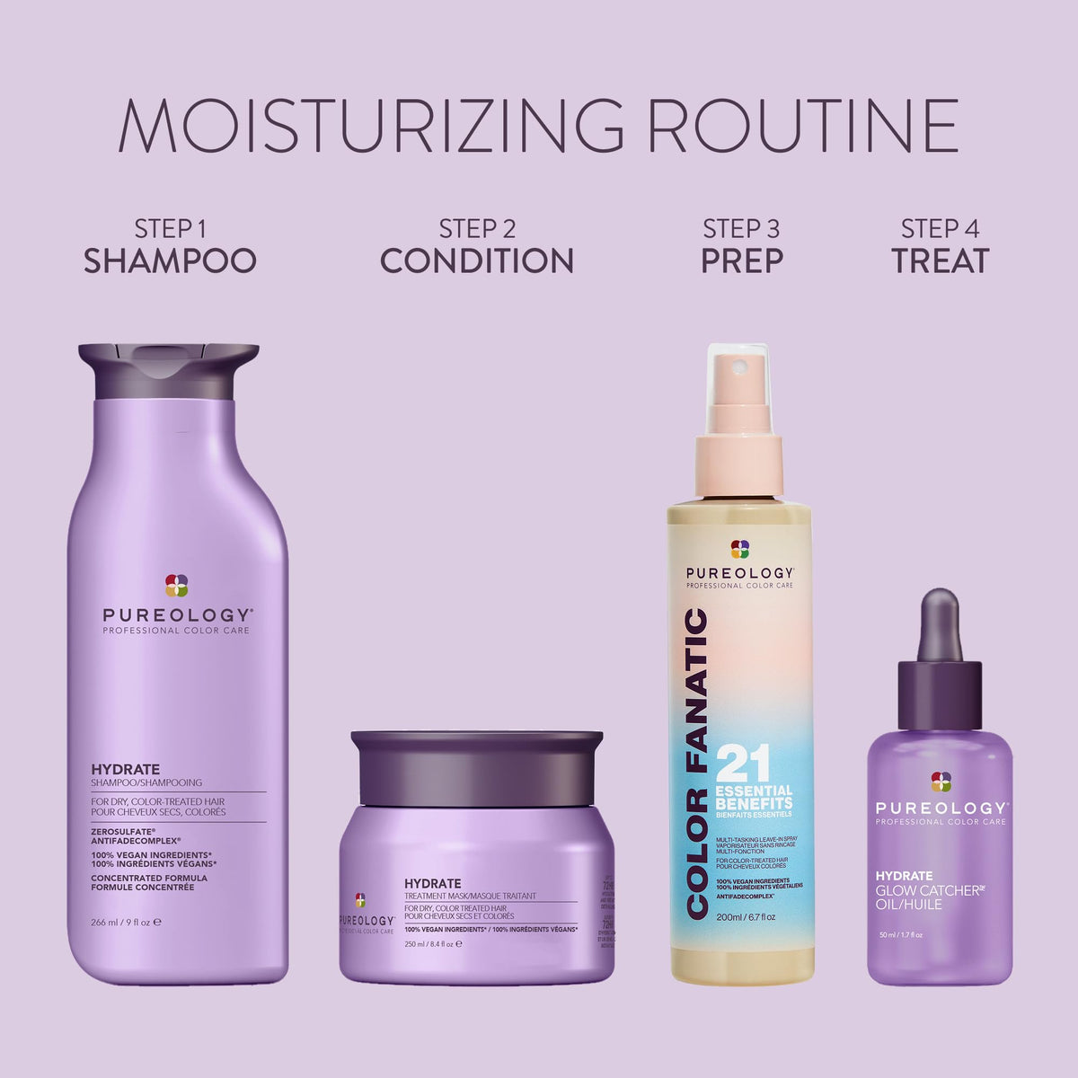 Pureology on bathroom shelf in lifestyle scene for daily routine ease