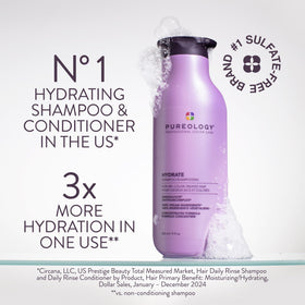 Pureology label close-up highlighting ingredients and easy-pump benefit