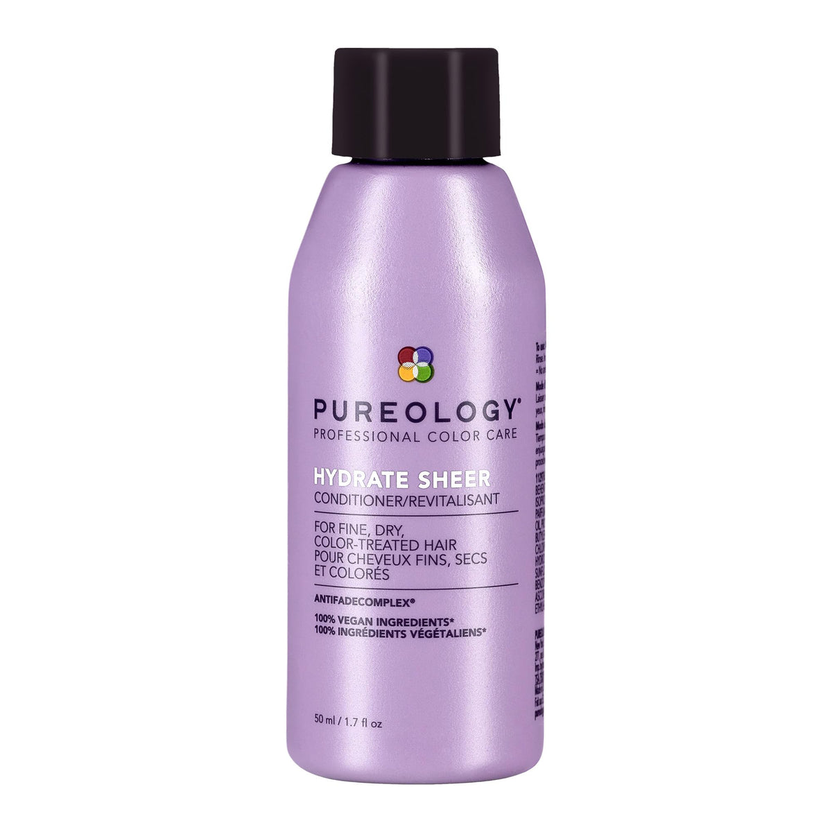 Pureology front packaging showing compact 1.7 fl oz bottle and branding benefits