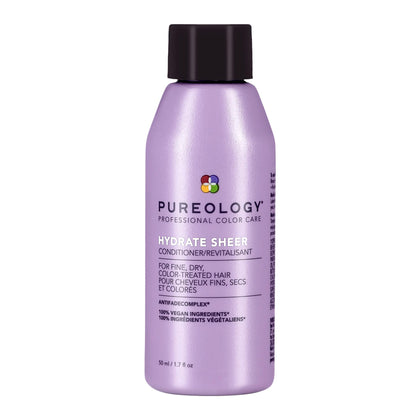 Pureology front packaging showing compact 1.7 fl oz bottle and branding benefits