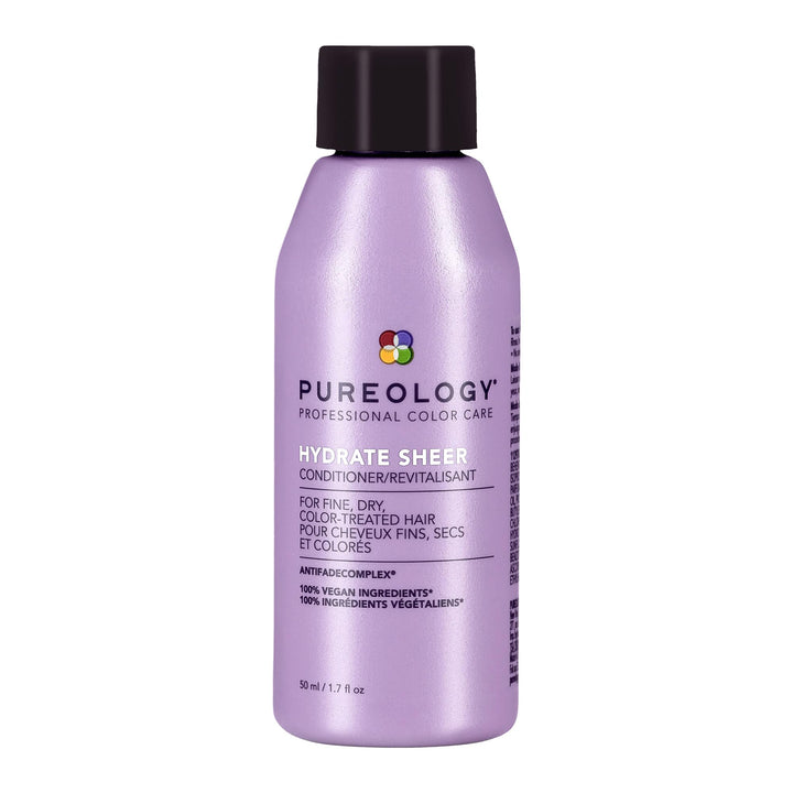 Pureology front packaging showing compact 1.7 fl oz bottle and branding benefits