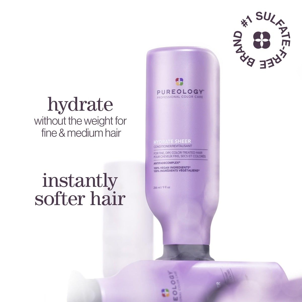 Pureology open cap revealing creamy conditioner dispensing for lightweight hydration