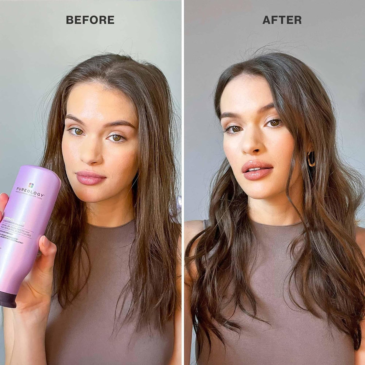 Pureology bottle in hand for scale and travel-friendly size visualization and convenience