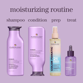 Pureology Hydrate Conditioner being rinsed in shower to show in-salon results and manageability benefit