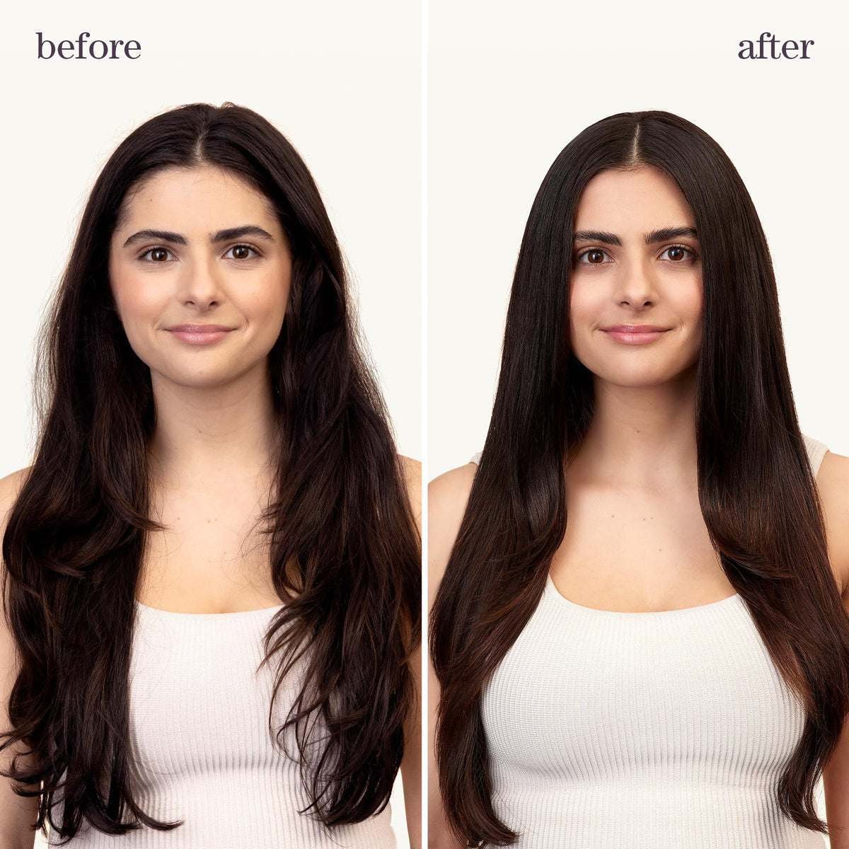Stylist using Pureology spray demonstrating brushable, flexible hold