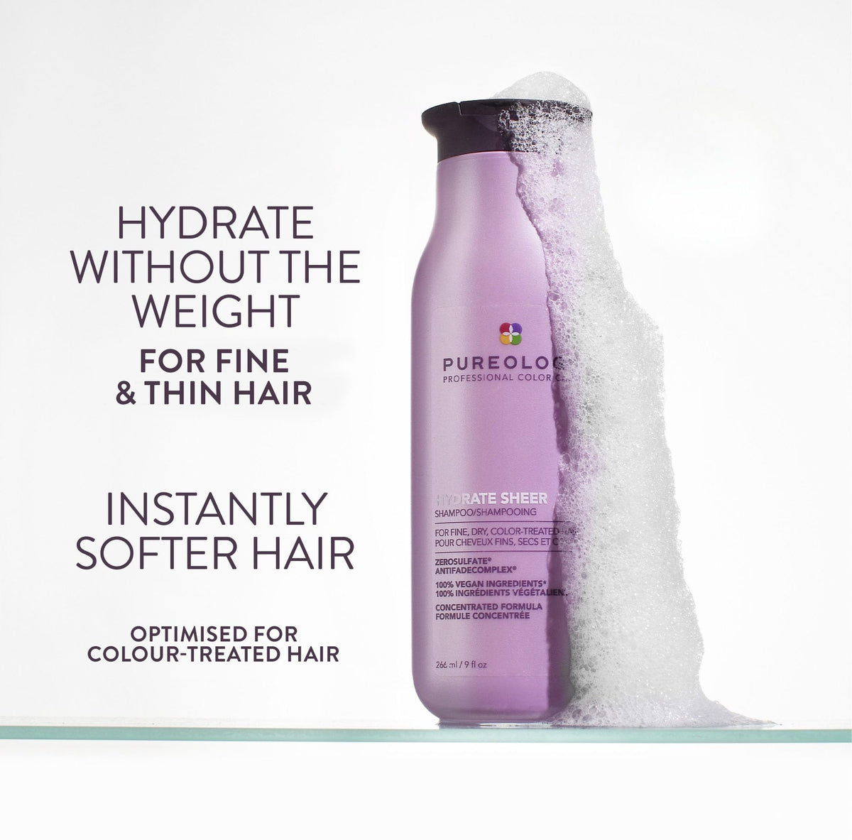 Pureology label close-up highlighting key ingredients and ingredient transparency benefit