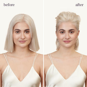 Stylist applying Pureology mousse with blow-dryer to create long-lasting root lift and body