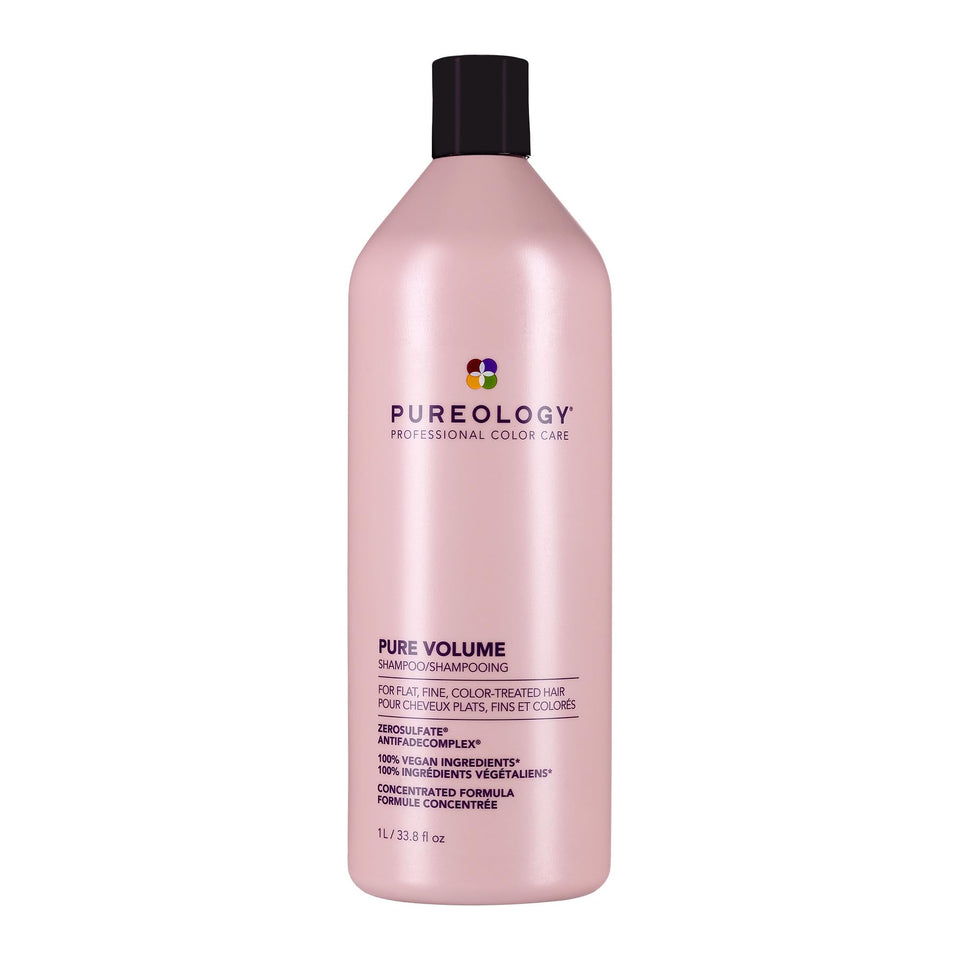 Pureology Pure Volume front bottle showing volumizing shampoo bottle and branding benefits