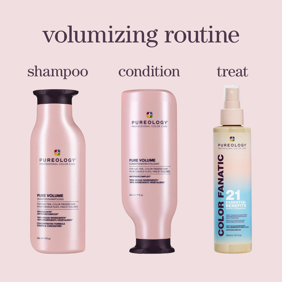 Pureology in bathroom styling scene for salon-quality, at-home hair care