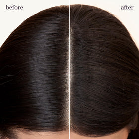 Pureology before and after roots showing lifted volume and longer-lasting color benefit