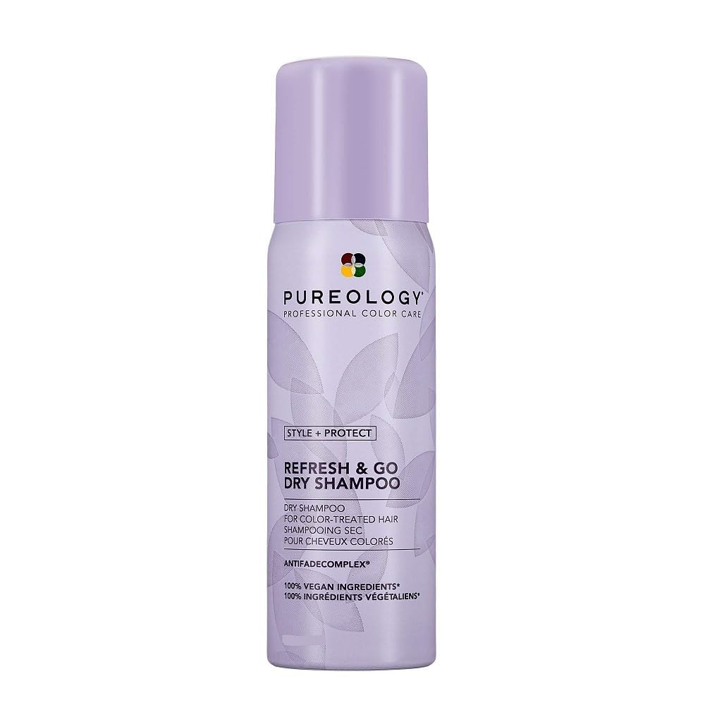 Pureology front packaging showing compact can and branding, travel-friendly benefit