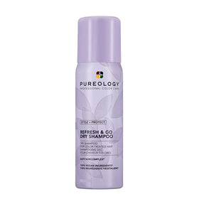 Pureology front packaging showing compact can and branding, travel-friendly benefit