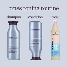 In-shower use of Pureology Strength Cure Blonde shampoo demonstrating correct application