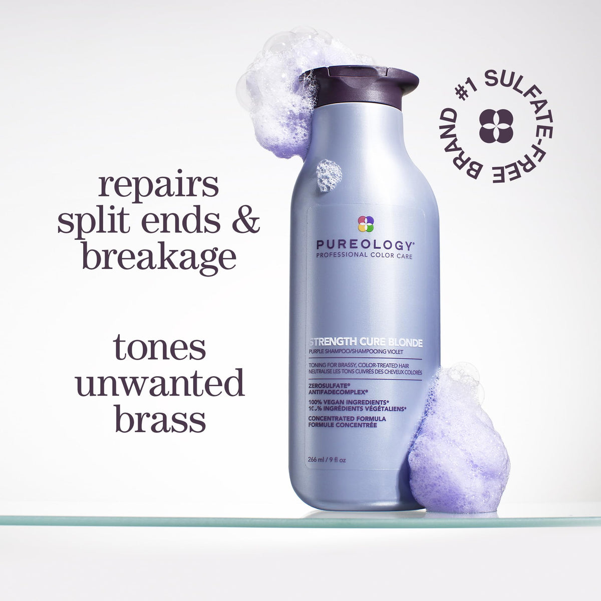 Pureology Strength Cure Blonde shampoo pouring and lather texture for easy application