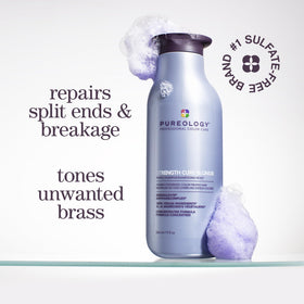 Pureology Strength Cure Blonde shampoo pouring and lather texture for easy application