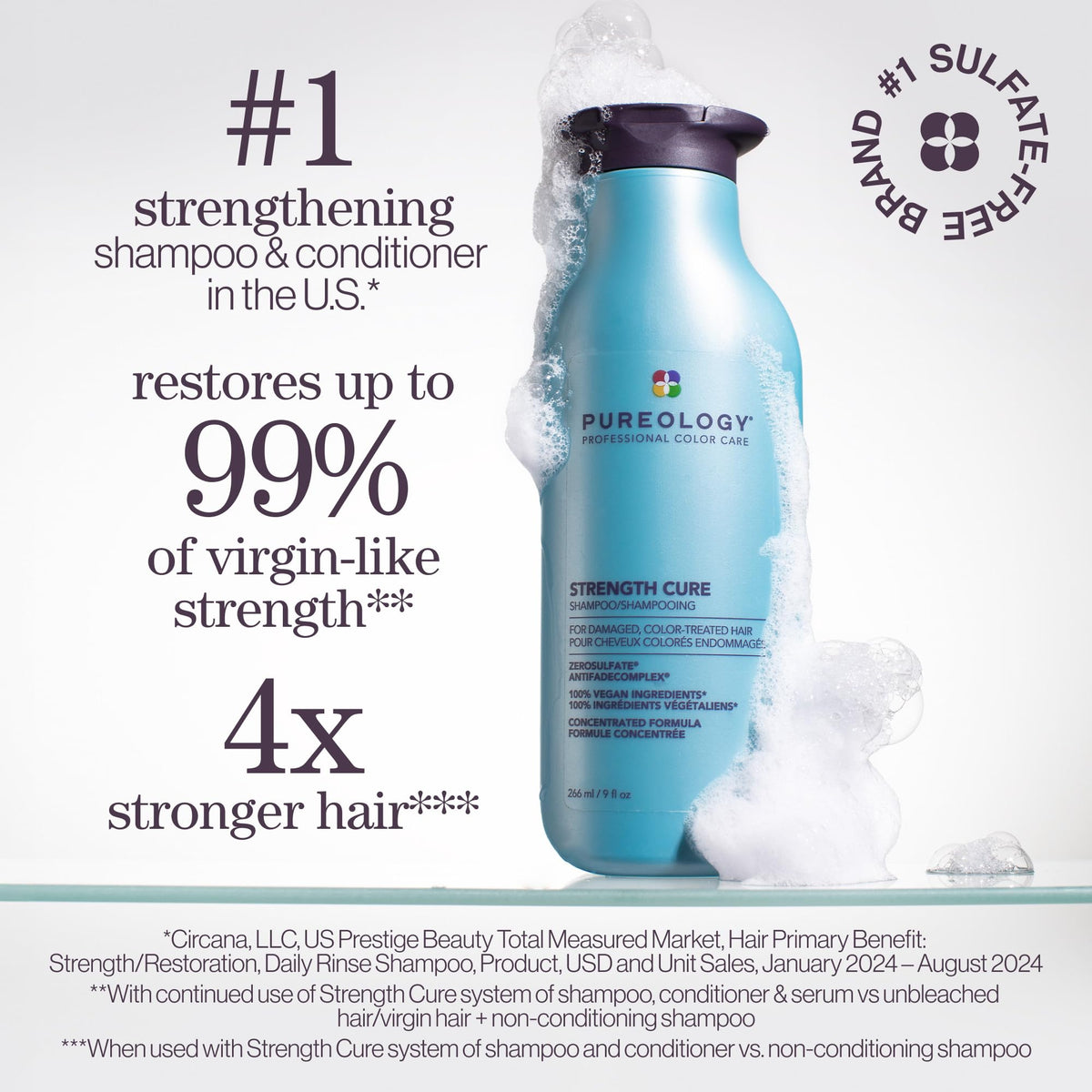 Pureology shampoo lather close-up demonstrating gentle foam and cleansing