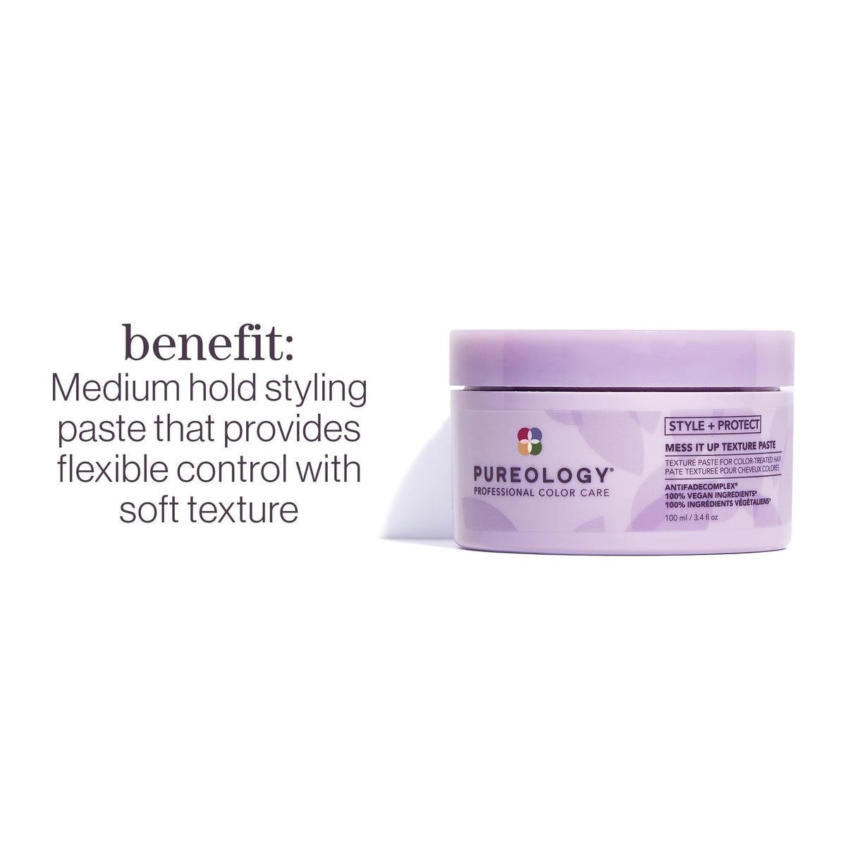 Pureology texture paste open jar revealing creamy paste for easy styling