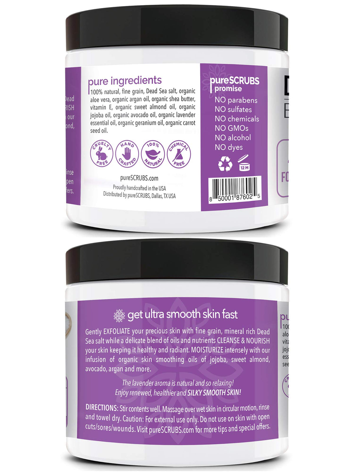 pureSCRUBS scrub in hand demonstrating application and smoother skin result
