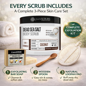 pureSCRUBS close-up scoop of scrub showing dead sea salt grains and nourishing oils