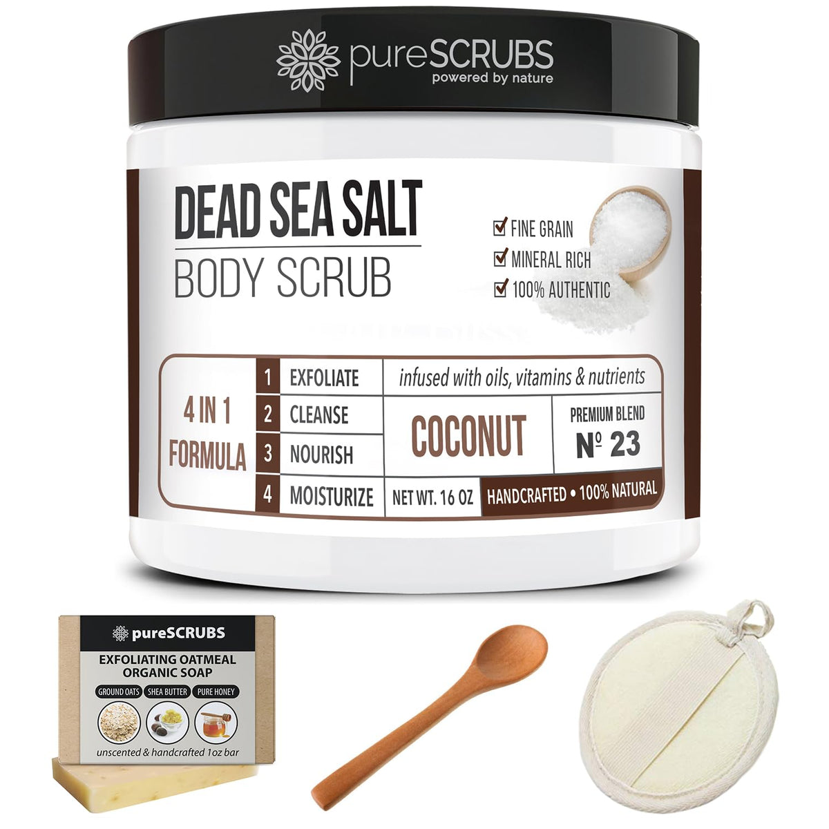 pureSCRUBS 16oz jar held in hand to show true size and long-lasting value