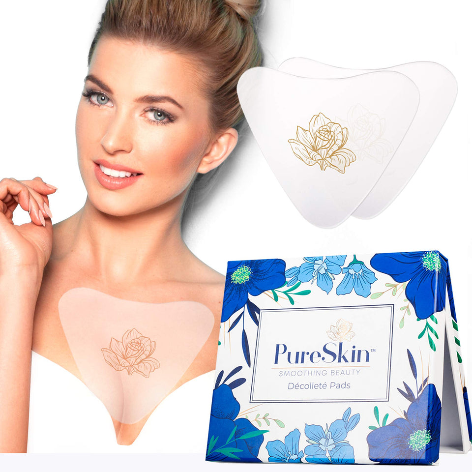 PureSkin front packaging showing four silicone chest pads and benefits