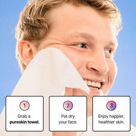 pureskin towel held in hand showing size and single-use convenience