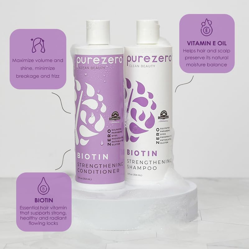 Purezero twin bottles side-by-side highlighting complete biotin hair set