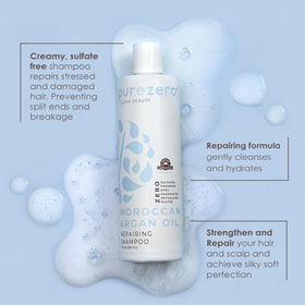 Purezero bottle close-up of argan oil label highlighting clean ingredients