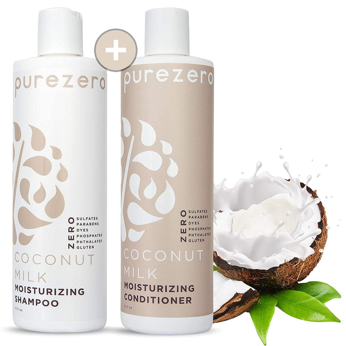 Purezero shampoo and conditioner bottles side by side for set clarity