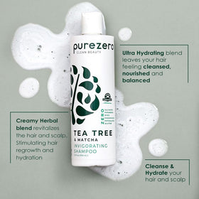 Purezero shampoo bottle label close-up, clear ingredient view