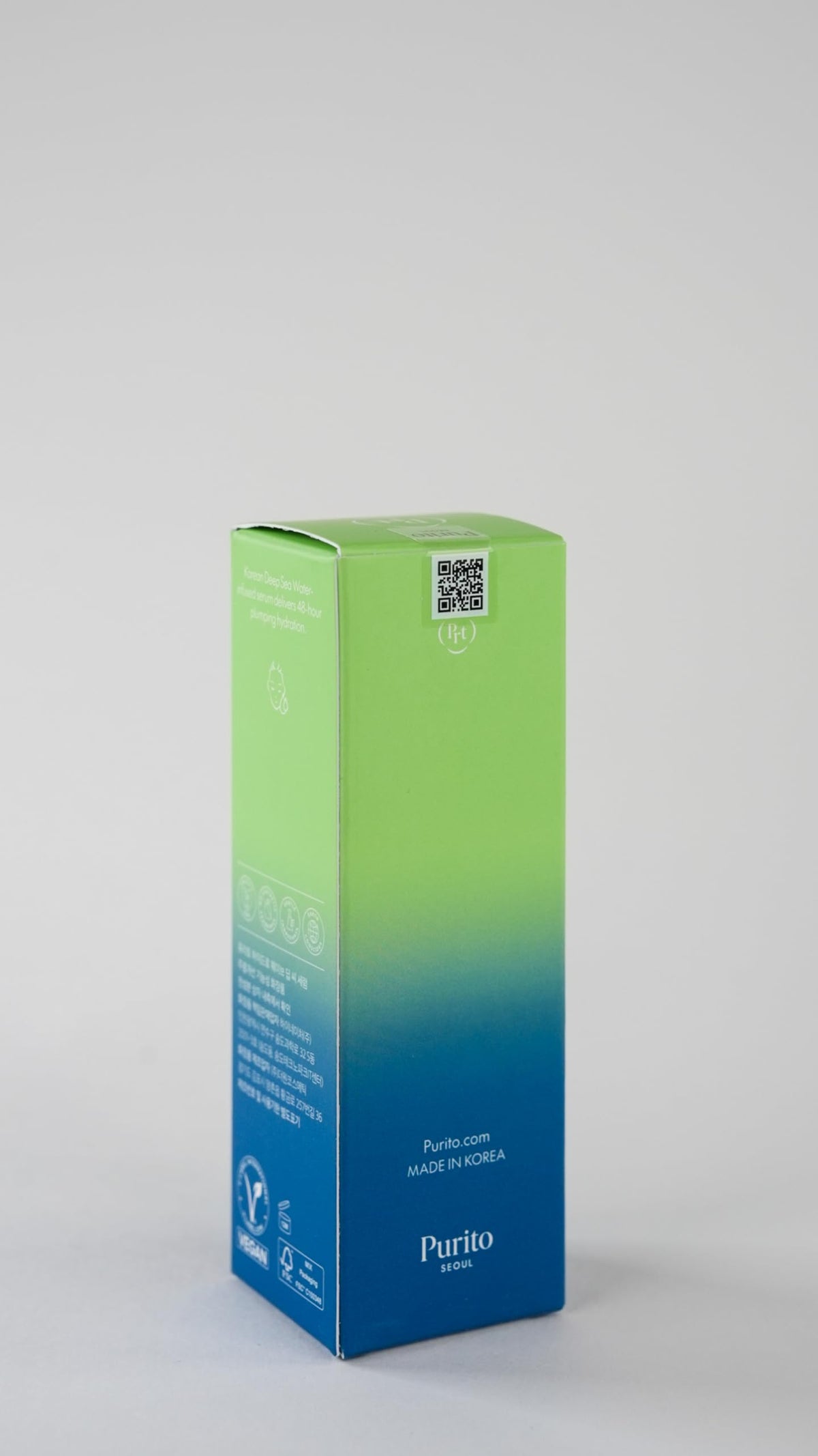 PURITO back label detailing key ingredients and hypoallergenic claim