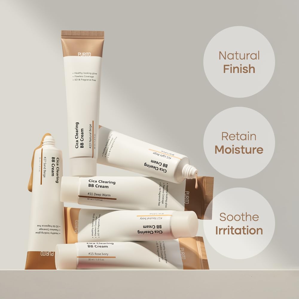 PURITO BB cream dispensed on hand, demonstrates blendable coverage benefit