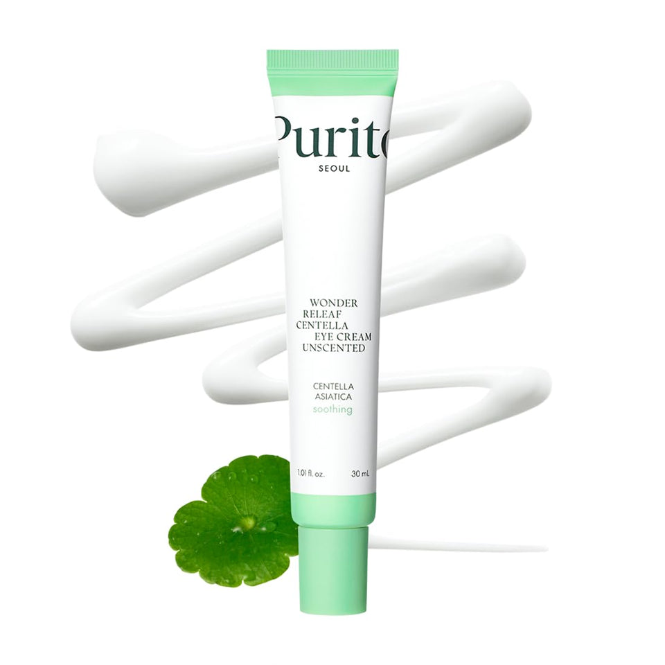 PURITO front tube showing clean unscented eye cream for sensitive skin relief