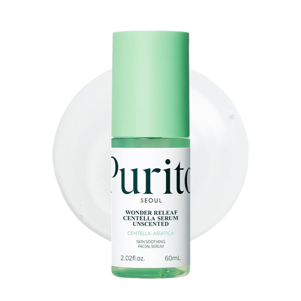 PURITO front bottle showing calming centella serum and packaging benefit