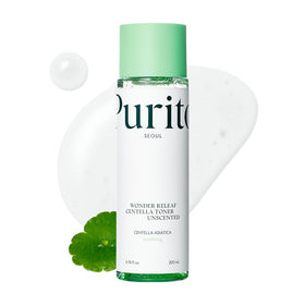 PURITO front packaging showing bottle and label, soothing skincare benefit