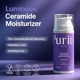 PURITO cream texture close-up highlighting lightweight finish and fast absorption benefit