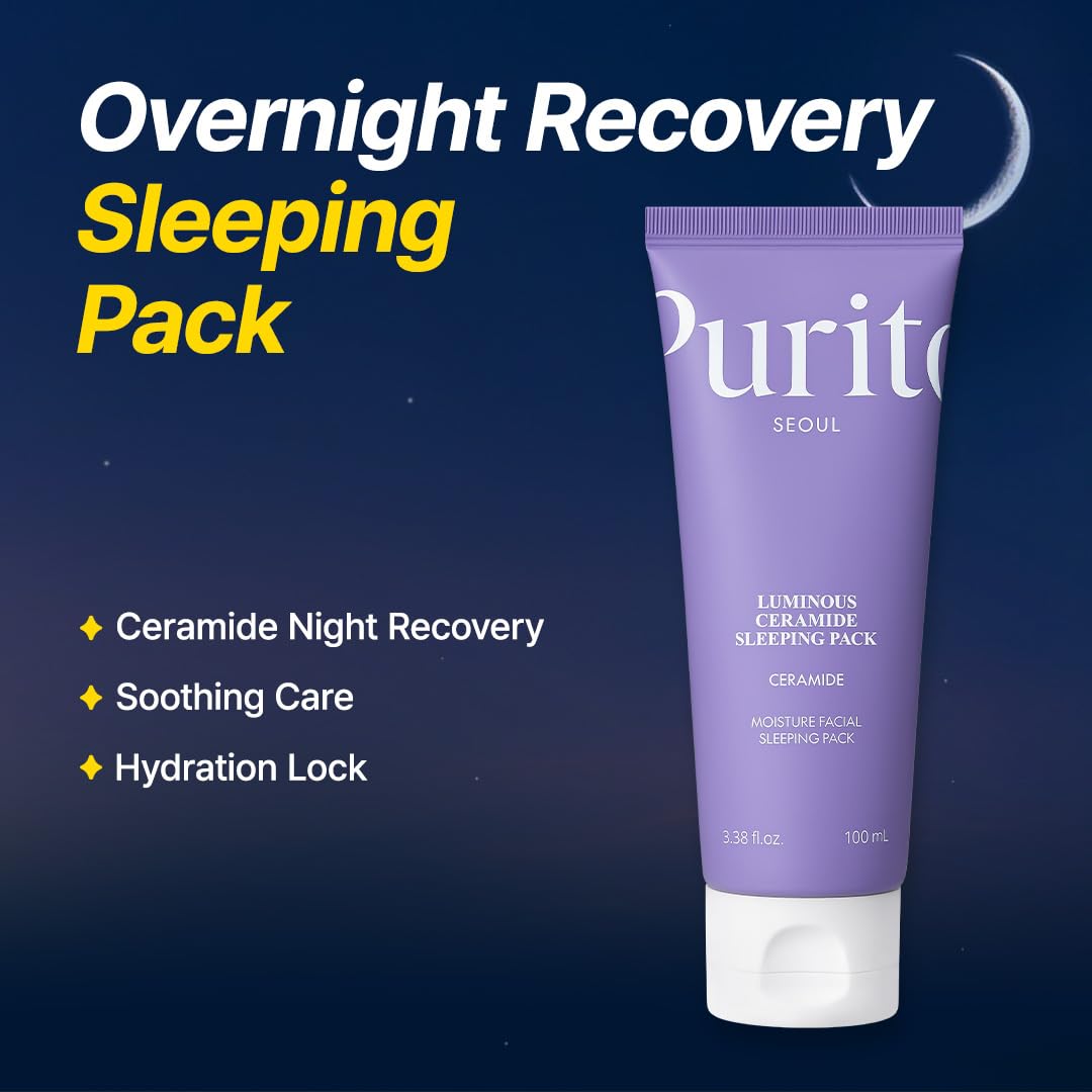 PURITO open jar displaying ivory cream and dense hydration for overnight repair