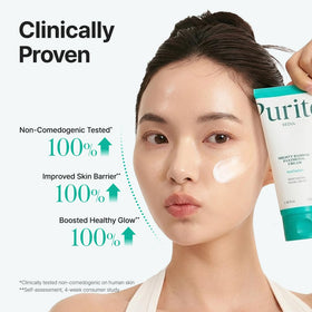 PURITO cream spread on skin showing quick absorption and non-greasy finish